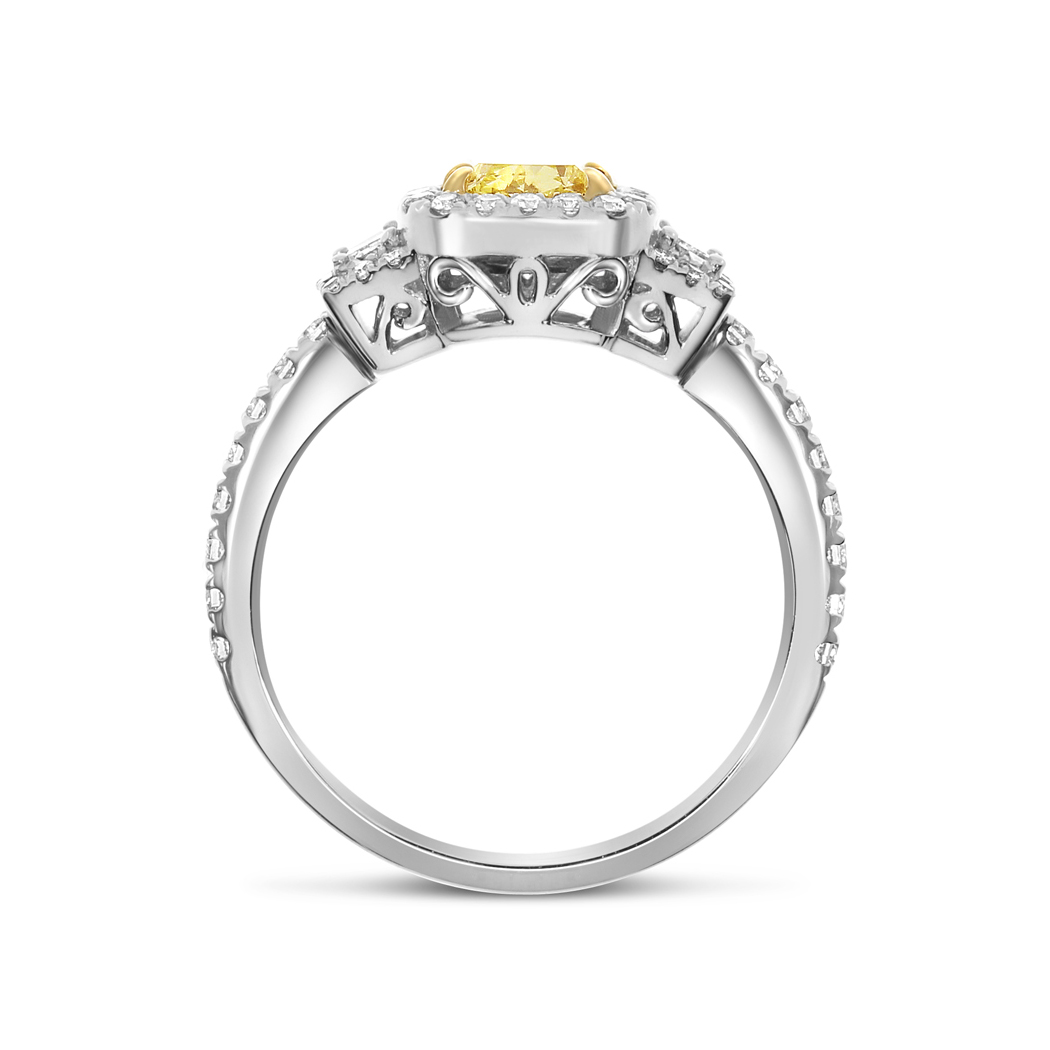 0.86 Cushion Shape Yellow Diamond Ring - view 2