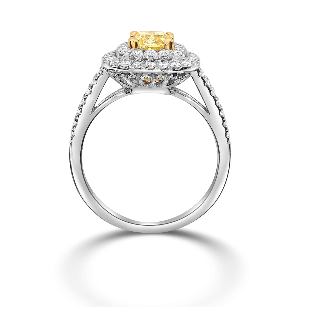 0.98 Cushion Shape Yellow Diamond Ring - view 2