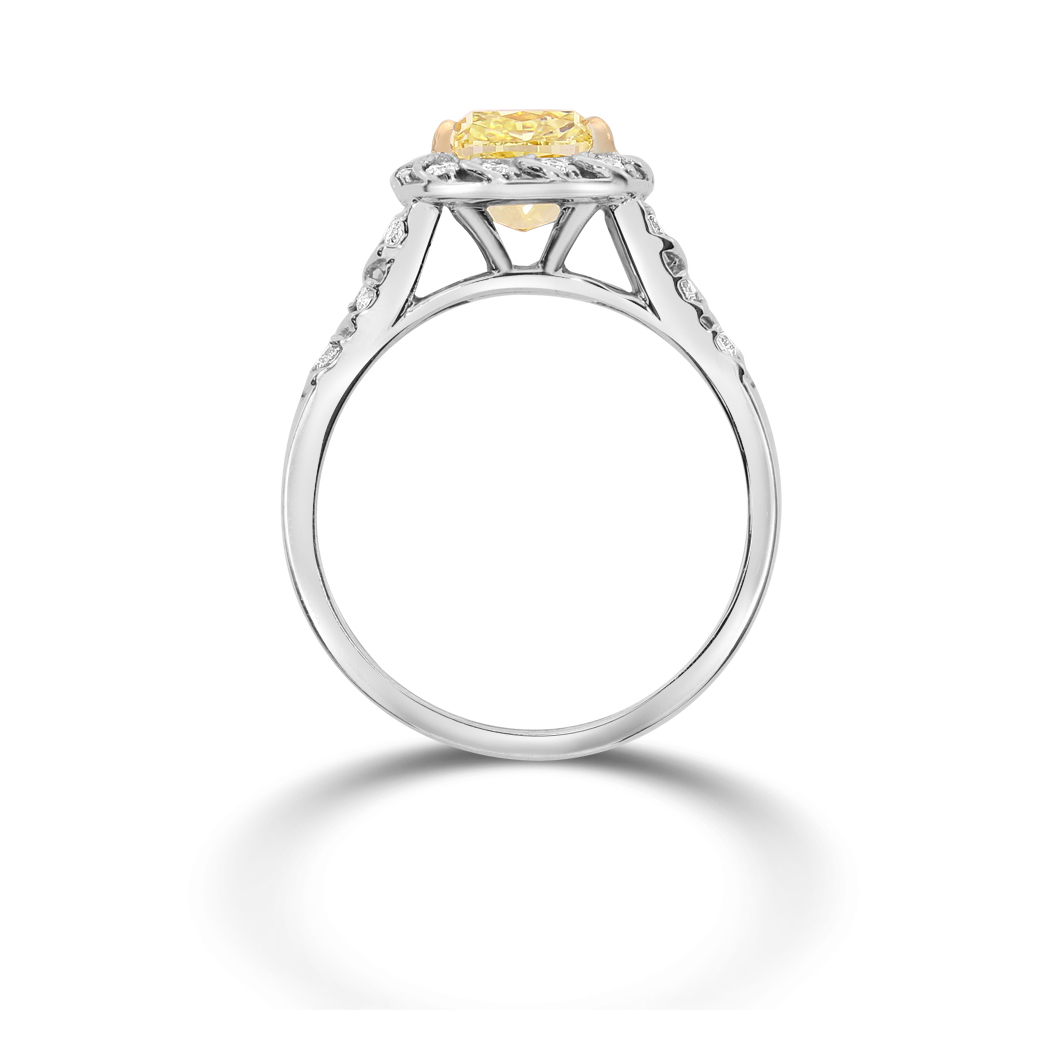 2.01 Cushion Shape Yellow Diamond Ring - view 2