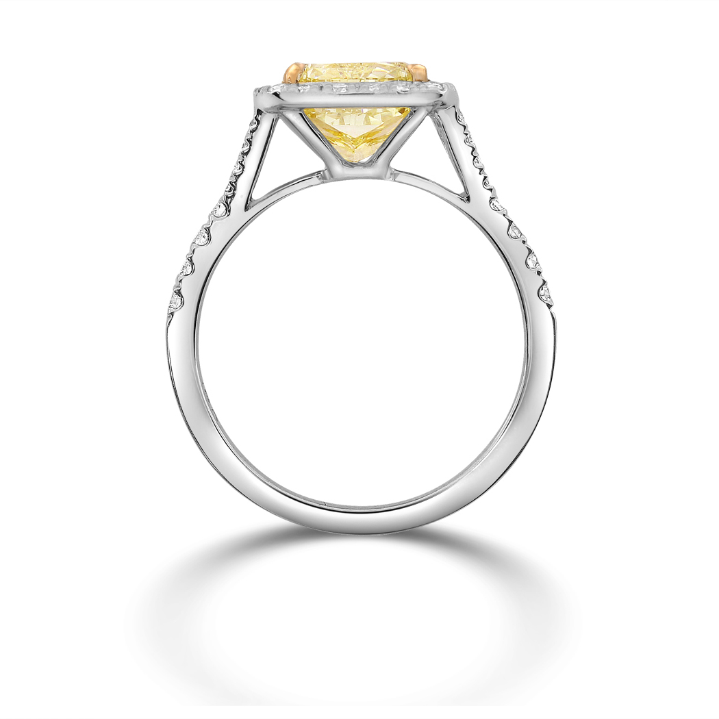 3.09 Cushion Shape Yellow Diamond Ring - view 2