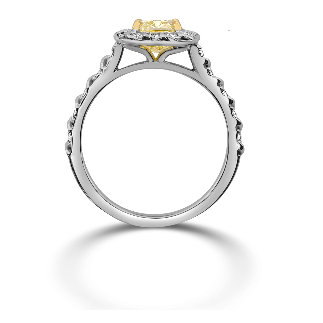 1.2 Cushion Shape Yellow Diamond Ring - view 2