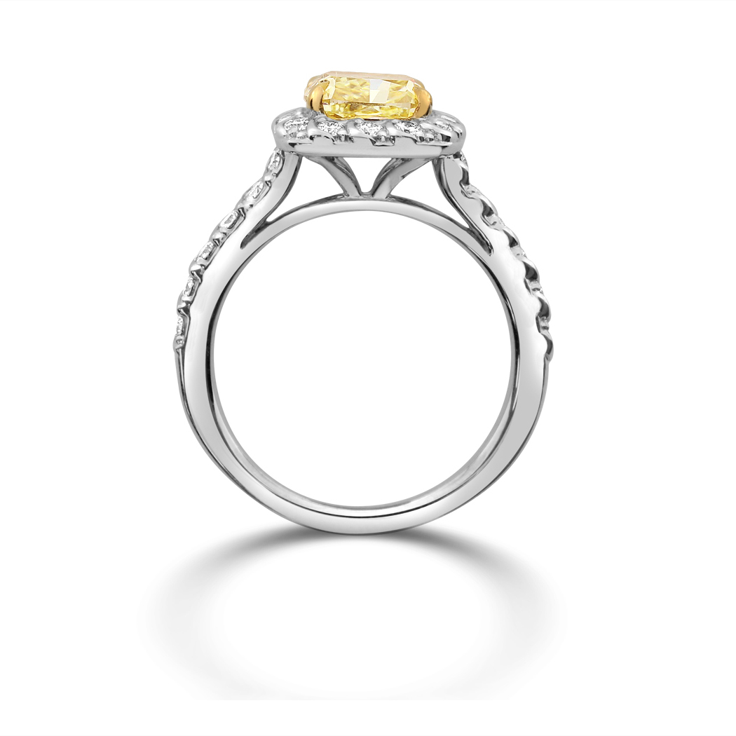 2.02 Cushion Shape Yellow Diamond Ring - view 2