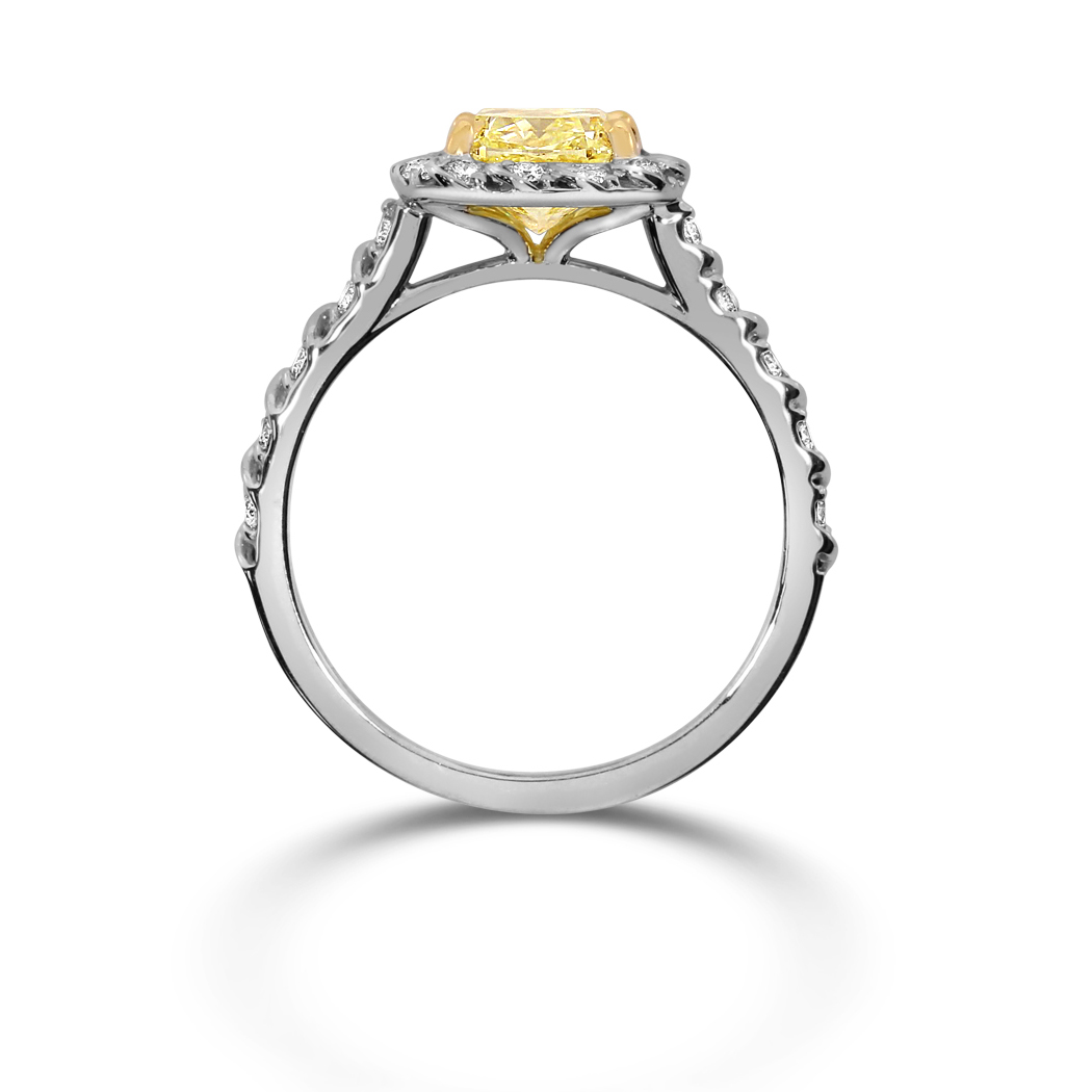 1.5 Cushion Shape Yellow Diamond Ring - view 2