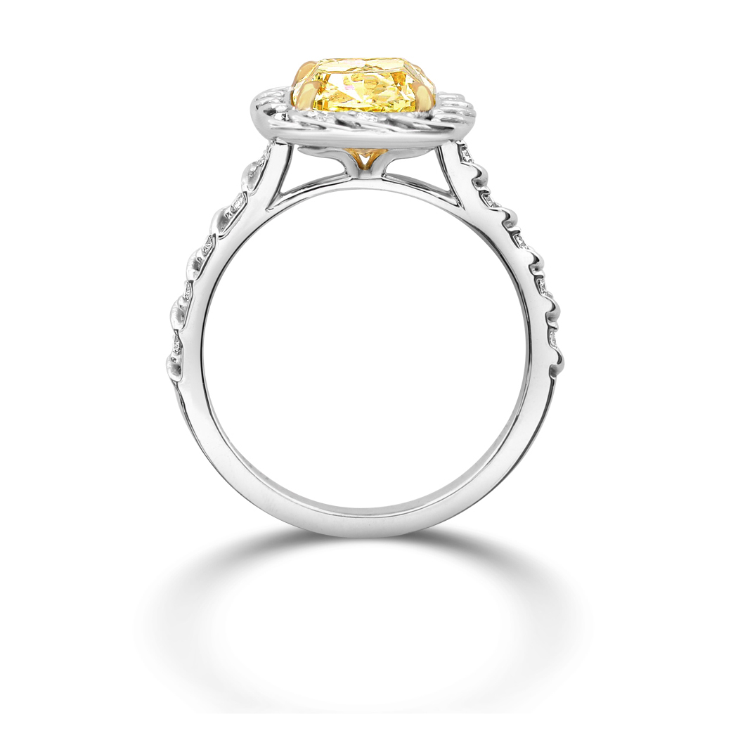 2.64 Cushion Shape Yellow Diamond Ring - view 2