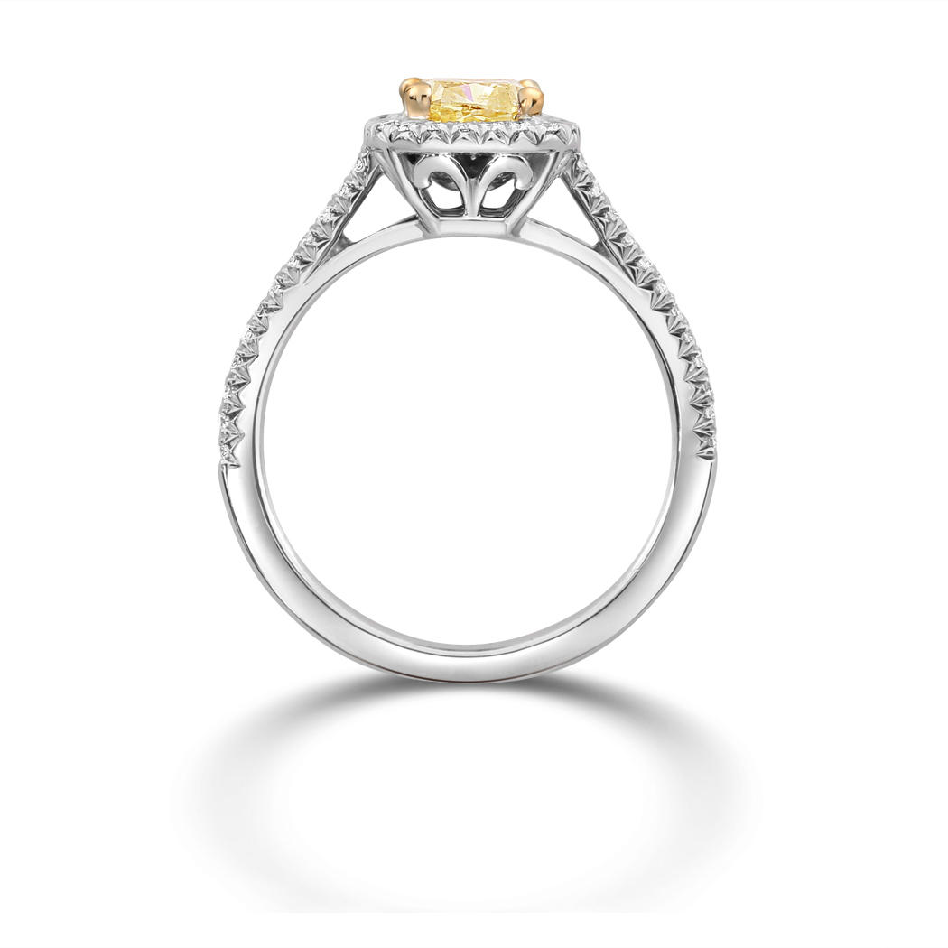 1.13 Cushion Shape Yellow Diamond Ring - view 2