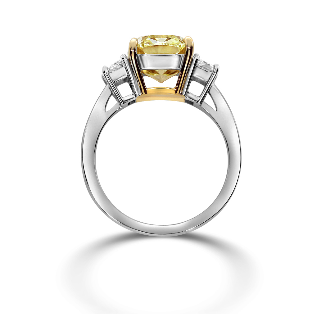 4.06 Cushion Shape Yellow Diamond Ring - view 2