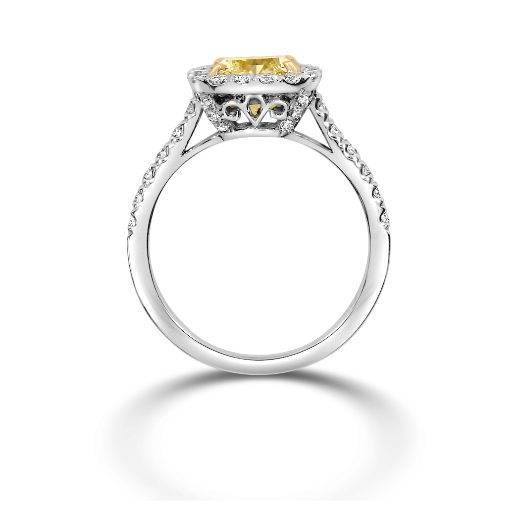 2.12 Cushion Shape Yellow Diamond Ring - view 2