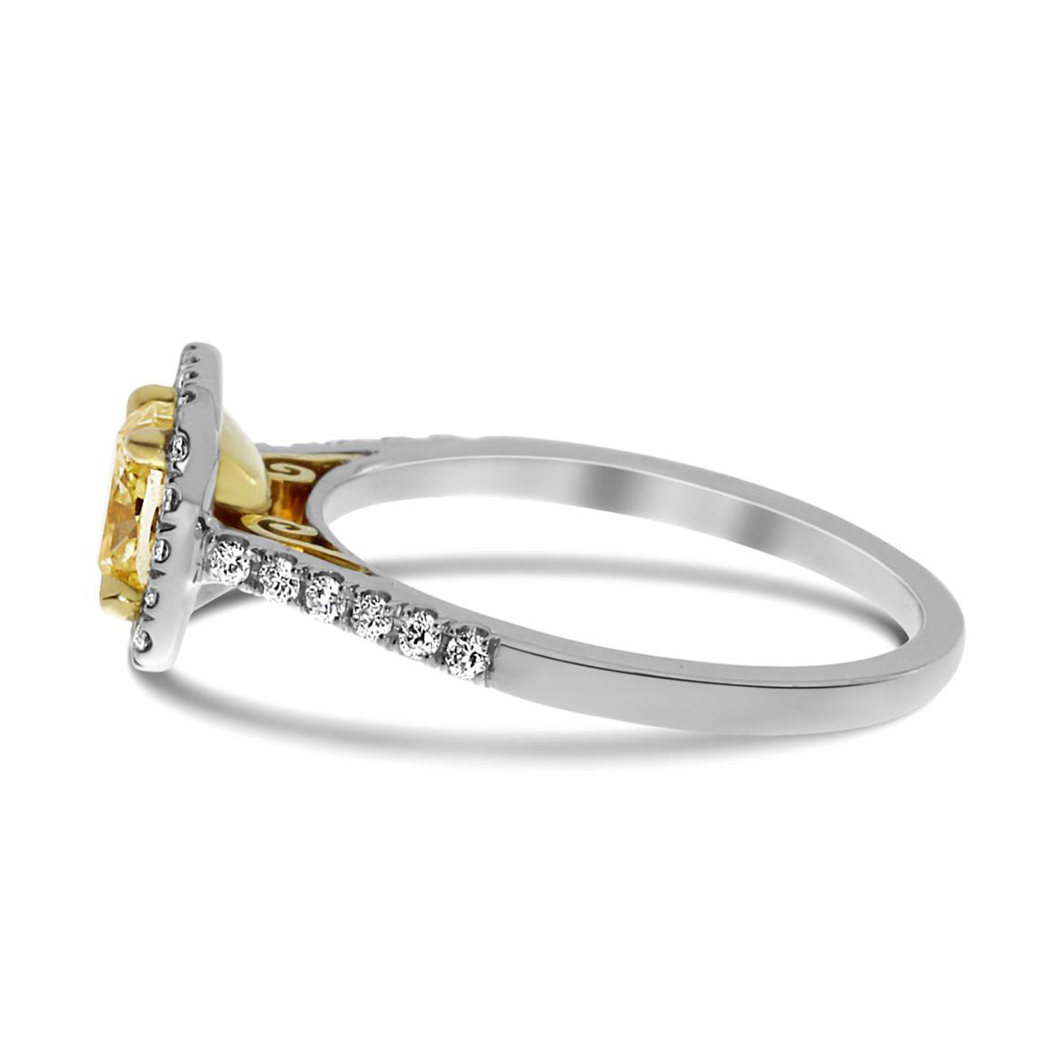 0.91 Cushion Shape Yellow Diamond Ring - view 2