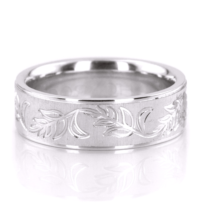 Traditional Fancy Floral Carved Wedding Ring - view 2