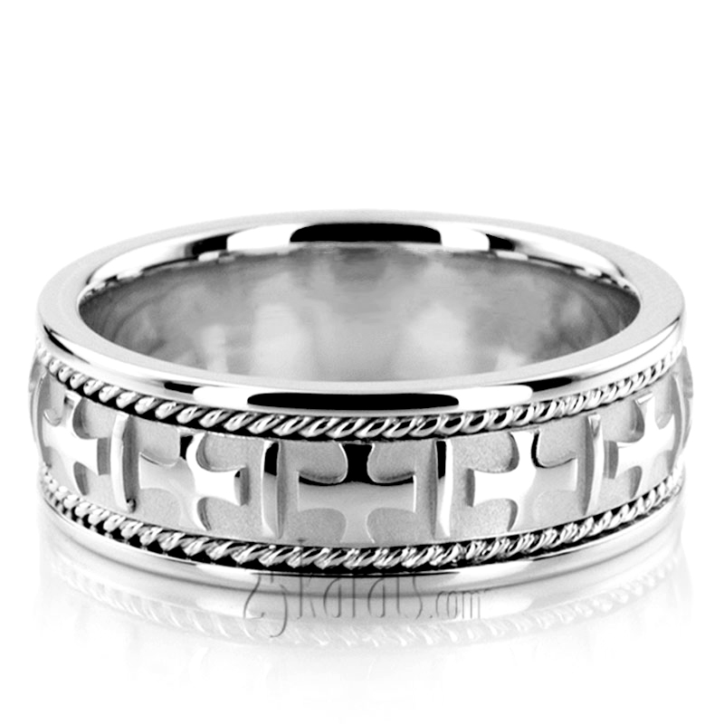 Two-Tone Cross Religious Wedding Band  - view 3