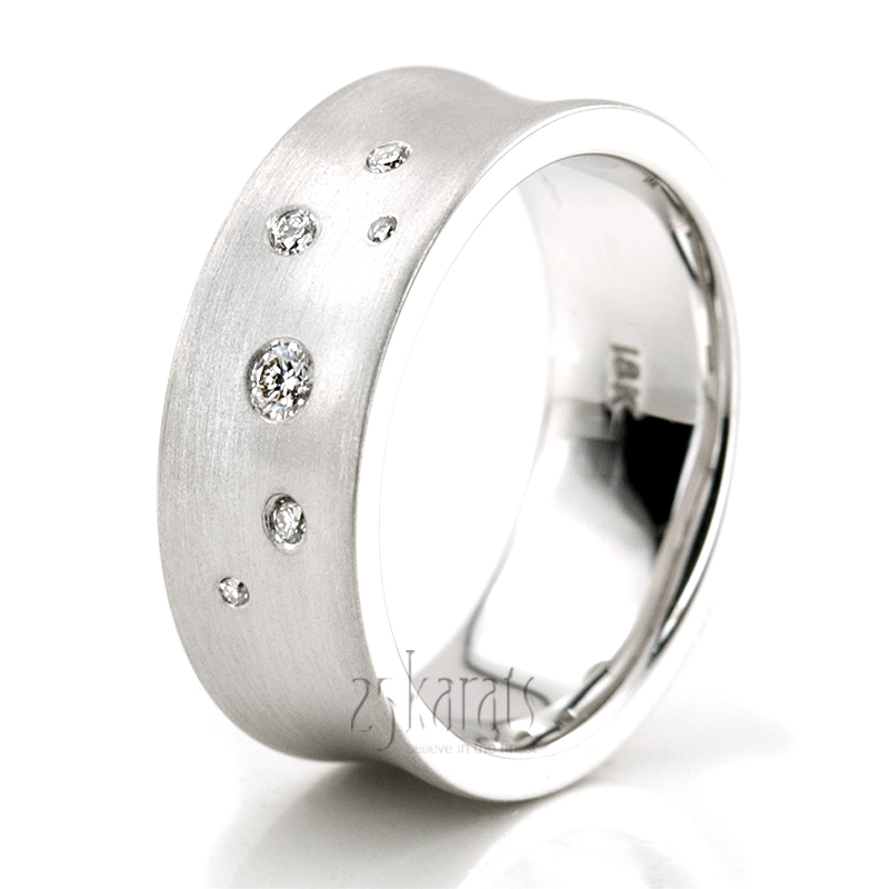 Scattered Concave Diamond Wedding Band - view 4