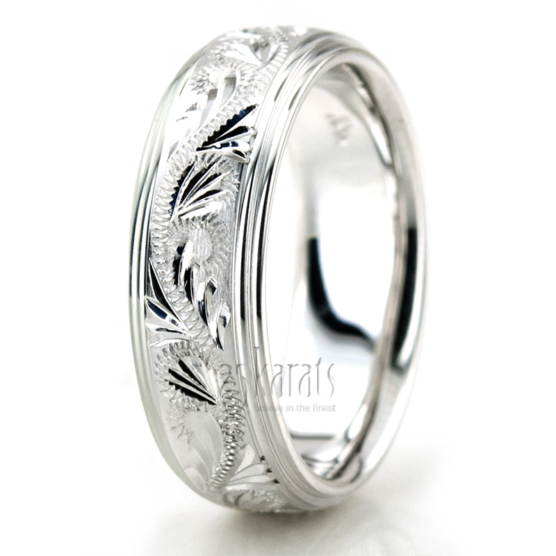 Exclusive Step Edge Carved Design Wedding Band  - view 5