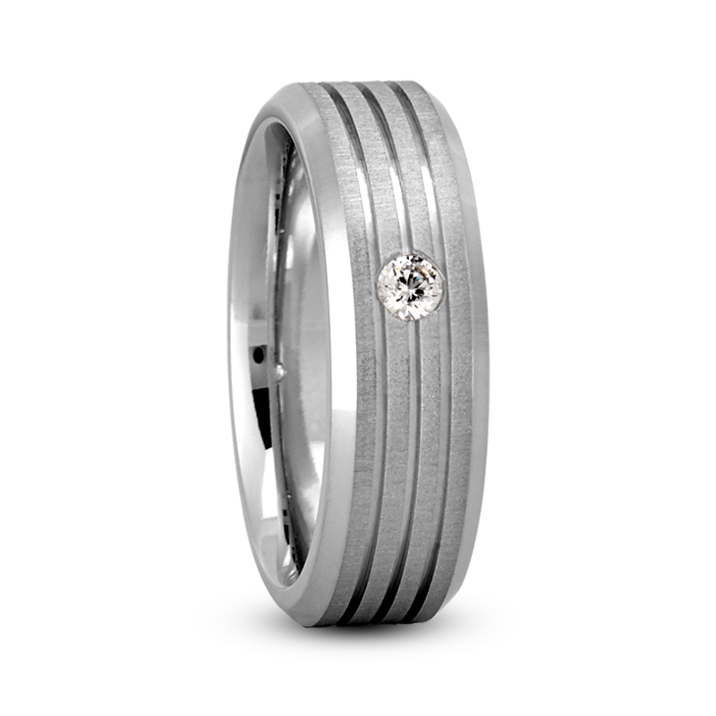 Line Cut Solitaire Diamond Wedding Band - view 2