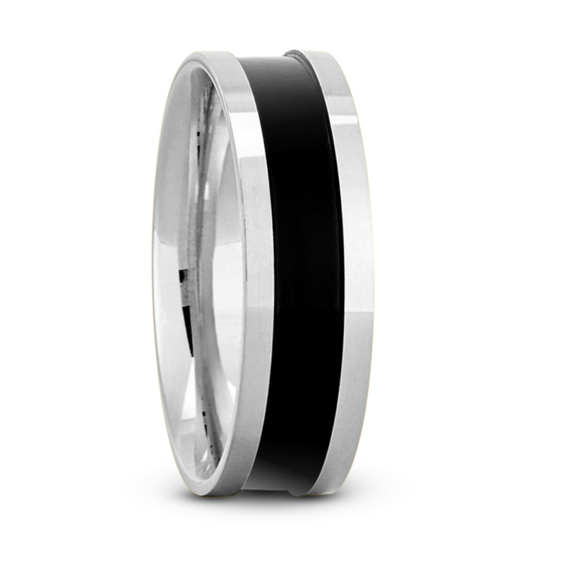 Black Nano Center Flat Wedding Band - view 2