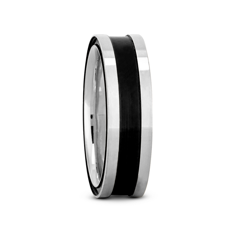 Black Edge Fancy Carved Wedding Band - view 2