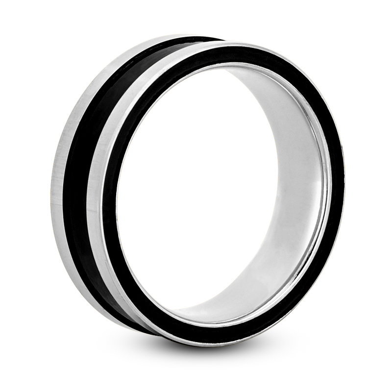 Black Edge Fancy Carved Wedding Band - view 4