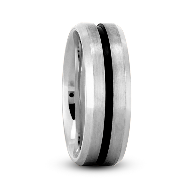 Beveled Edge Black Center Wedding Ring - view 2