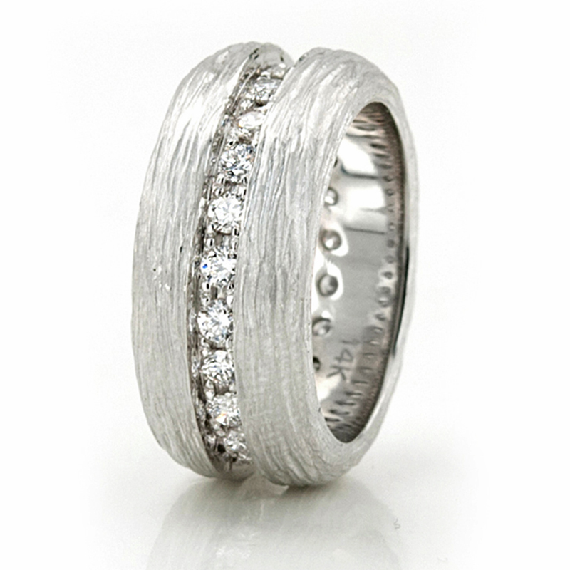 Rough Cut Finish Diamond Wedding Band - view 4