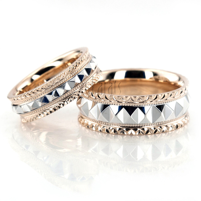 Fish Scale Style Edge Diamond Cut Wedding Ring Set - view 3 of 3