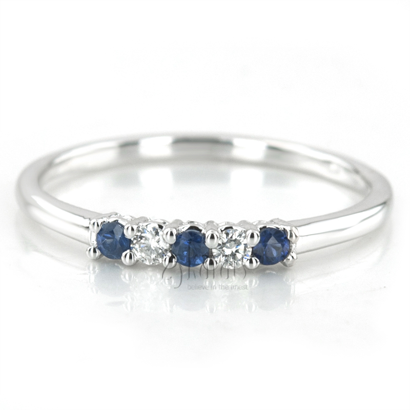 Blue Sapphire & Diamond Alternating Anniversary Band - view 3