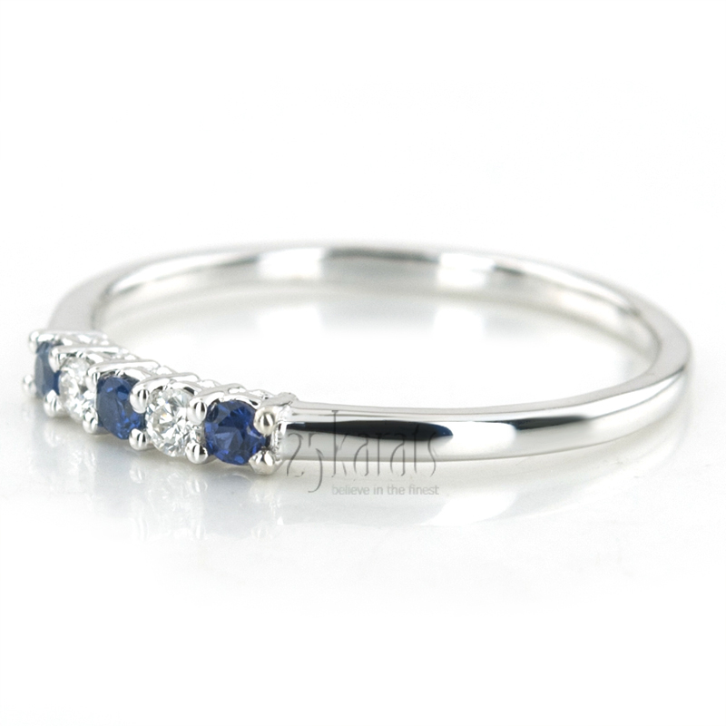 Blue Sapphire & Diamond Alternating Anniversary Band - view 4