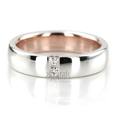 Rose/White Gold Two Tone Princess Cut Diamond Wedding Band