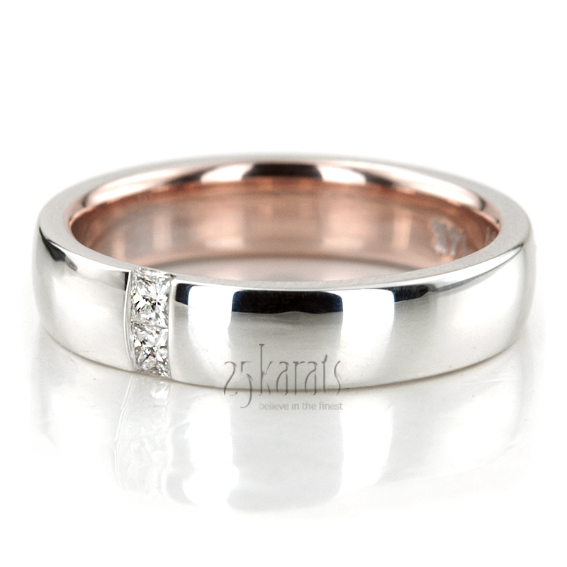 Rose/White Gold Two Tone Princess Cut Diamond Wedding Band - view 4