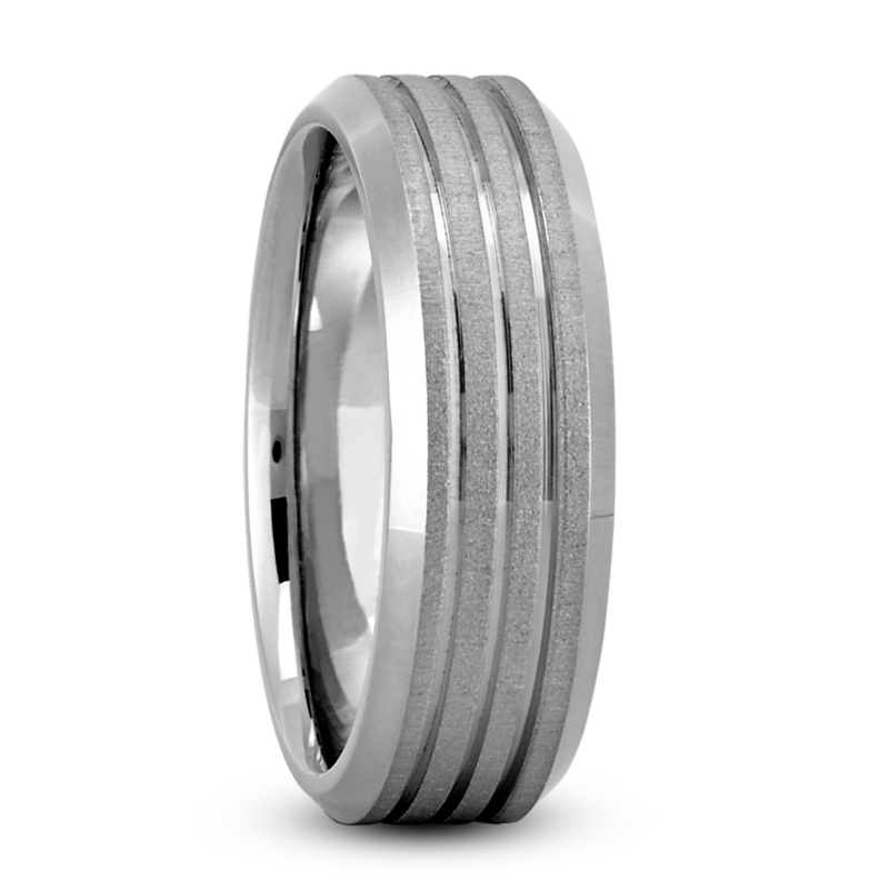 Beveled Edge Parallel Carved Wedding Band - view 2