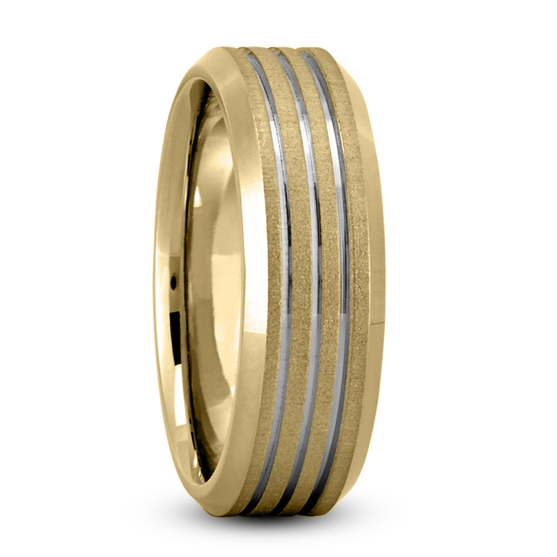 Beveled Edge Parallel Carved Wedding Band - view 5