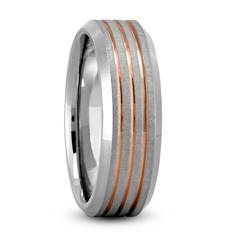 Beveled Edge Parallel Carved Wedding Band - view 6