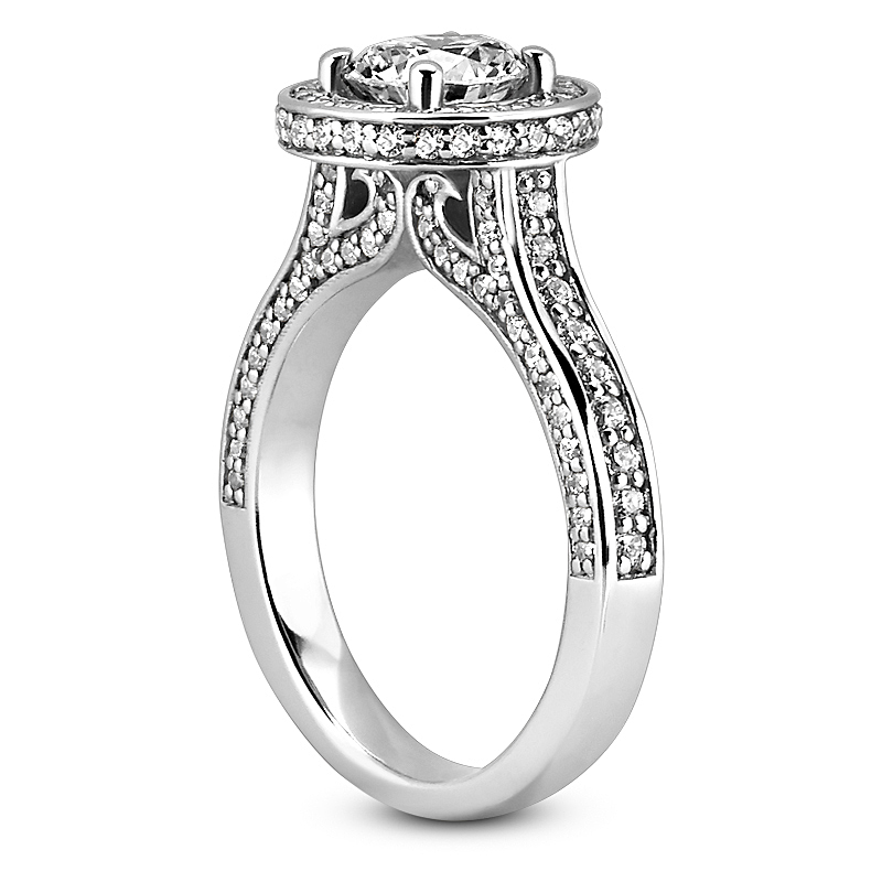 Diamond Arch Halo Round Engagement Ring (1ct Center) - view 2