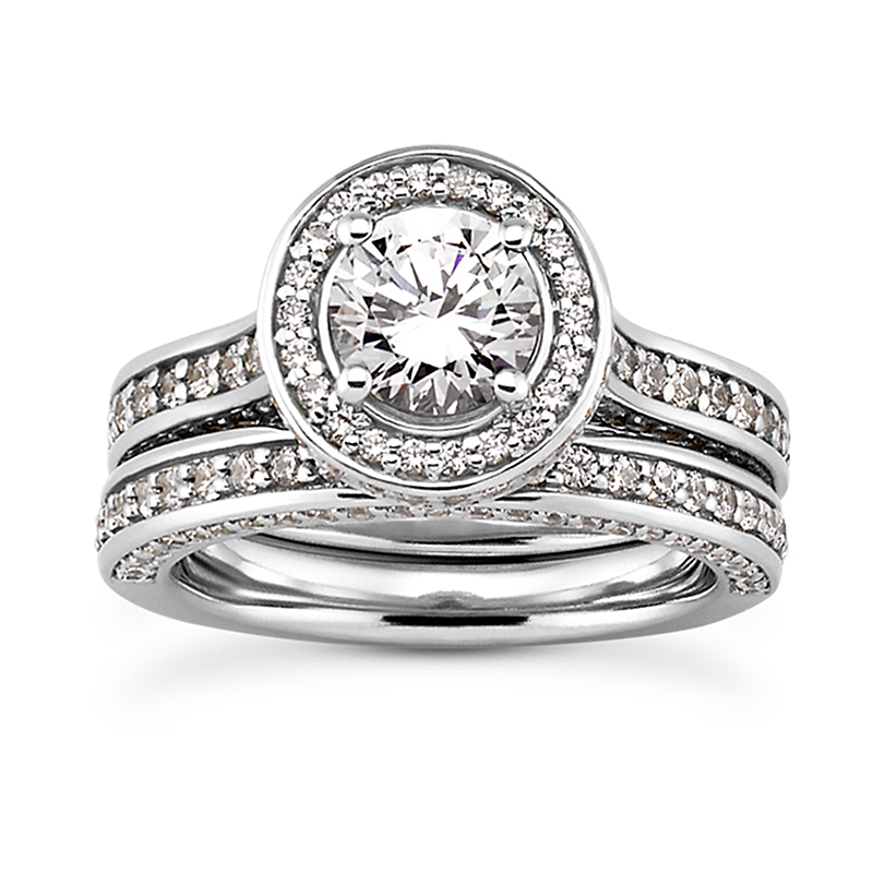 Diamond Arch Halo Round Engagement Ring (1.50ct Center) - view 3