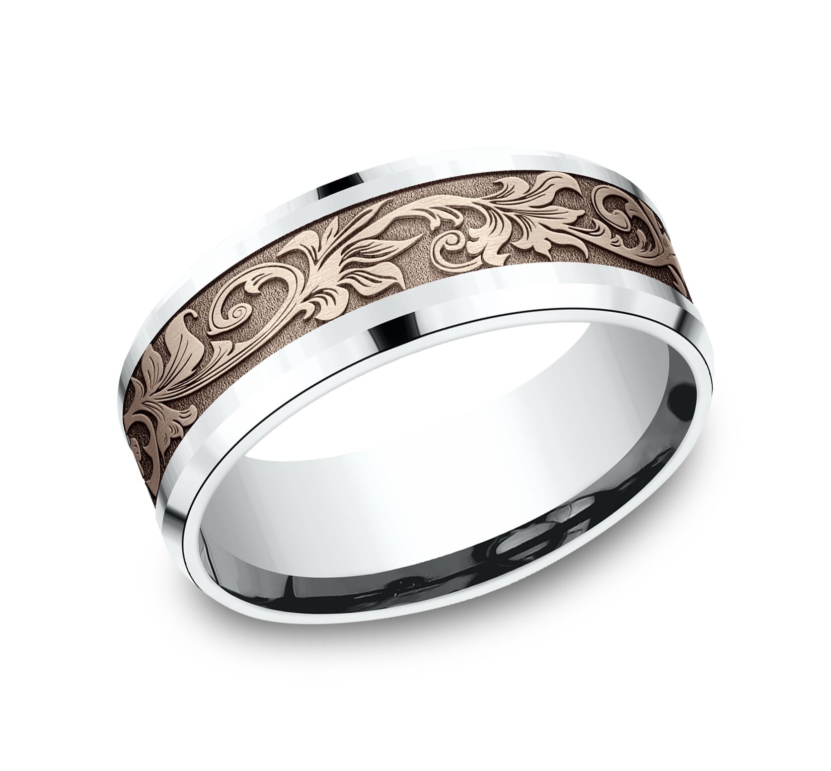 Benchmark 8mm Comfort Fit Victorian Floral Design Band - view 7