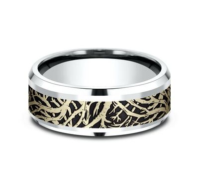 Benchmark 8mm Comfort Fit Enchanted Forest design Band - view 5 of 8