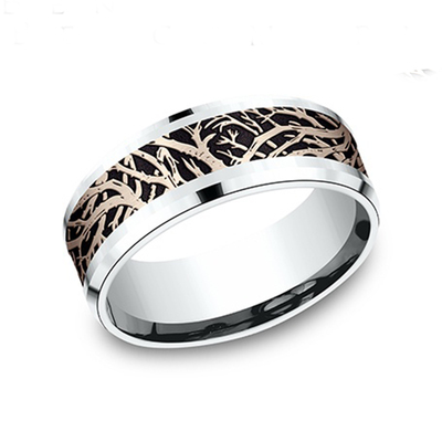 Benchmark 8mm Comfort Fit Enchanted Forest design Band - view 7 of 8