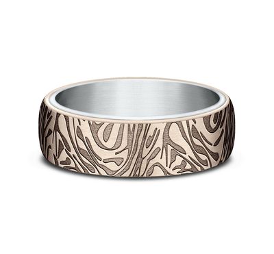 Benchmark 6.5mm Comfort Fit Faux Mokume Pattern Design Band - view 2 of 2