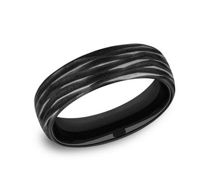 Black Titanium 6.5mm Comfort Fit Tree Bark Finished Ring - view 1 of 2