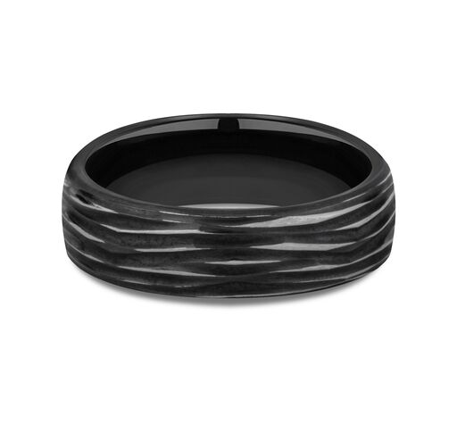 Black Titanium 6.5mm Comfort Fit Tree Bark Finished Ring - view 2