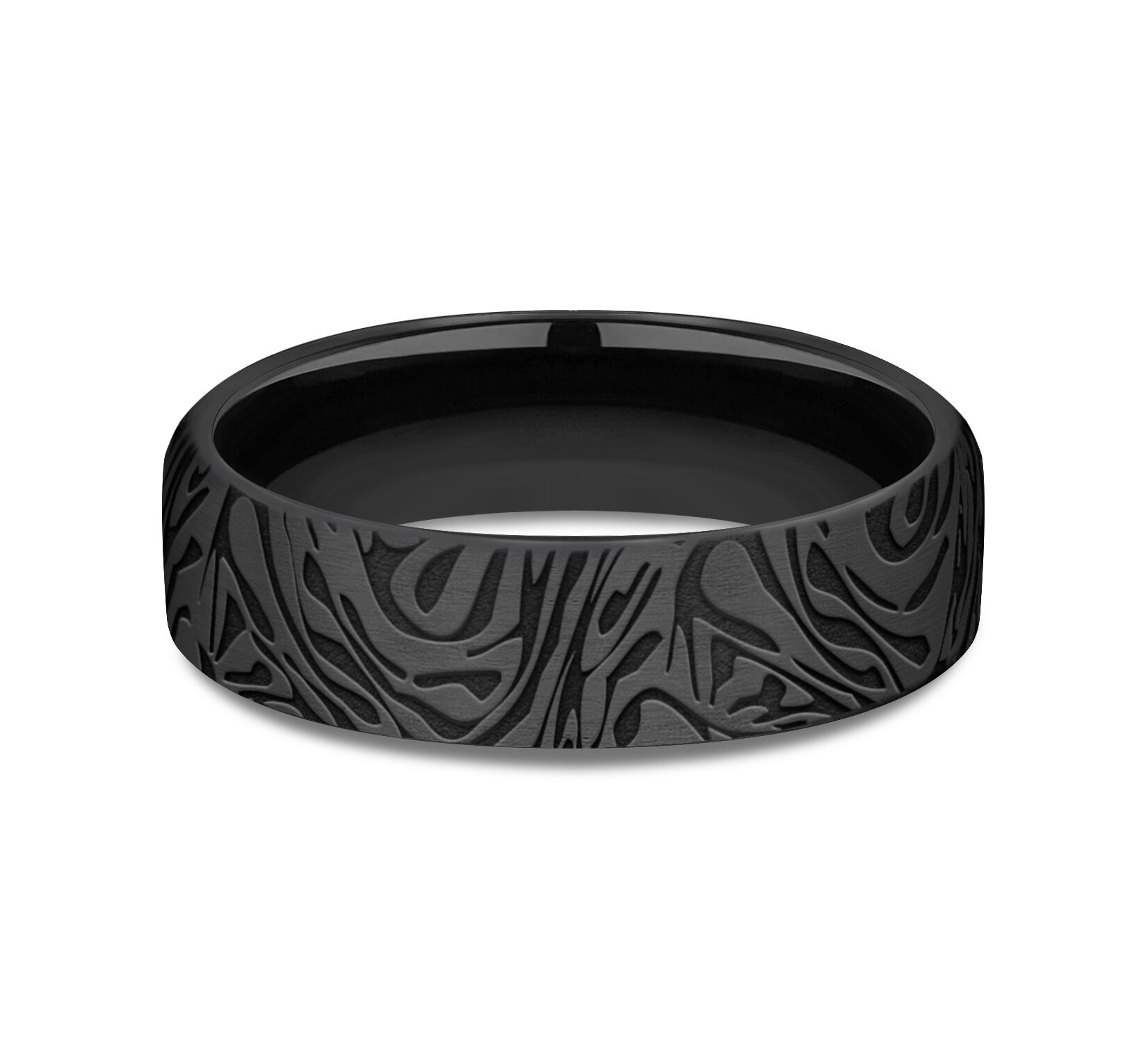 Black Titanium 6.5mm Comfort Fit Faux Mokume Ring - view 2