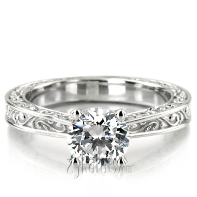 5 mm Moissanite Three Sided Scroll Design Solitaire Engagement Ring - view 1 of 7