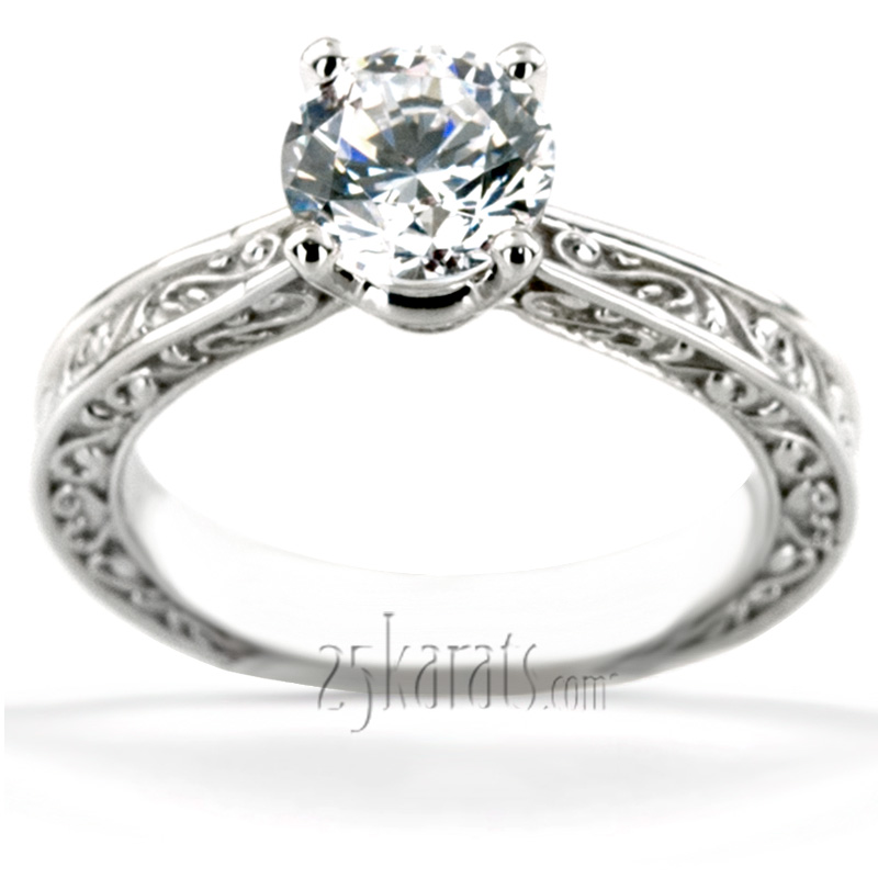 5 mm Moissanite Three Sided Scroll Design Solitaire Engagement Ring - view 5