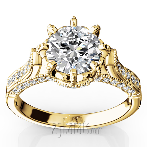 6.5 mm Moissanite Antique Crown 8-Prong Diamond Engagement Ring (1/3 ct. t.w.) - view 2