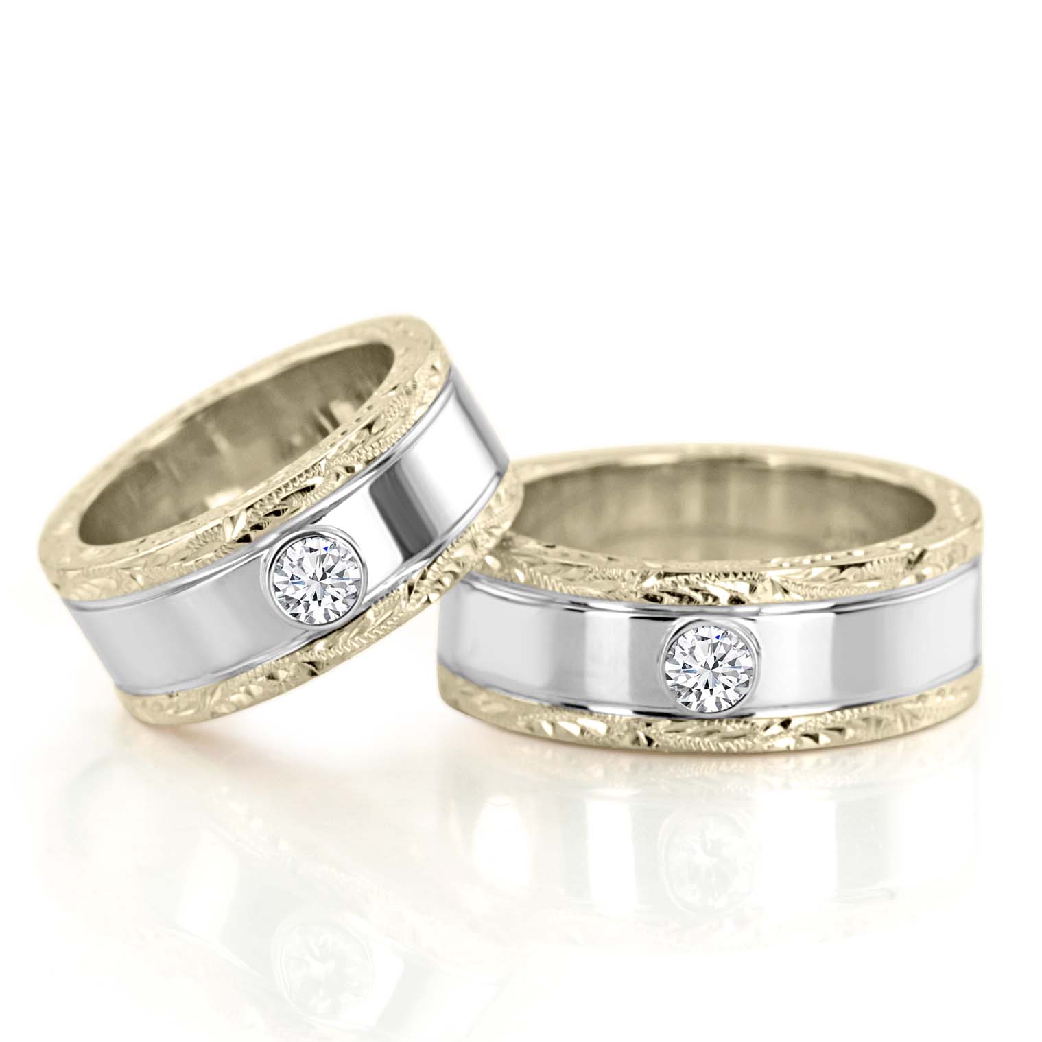 Floral Design Diamond Wedding Band Set - view 3