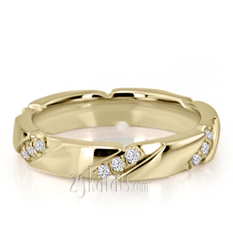 Diagonal Set Low Dome Diamond Wedding Ring - view 3