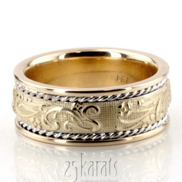 Floral Carved Antique and Braided Wedding Band  - view 6 of 7