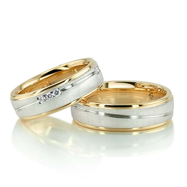 Two Tone Wave Design Diamond Wedding Bands Sets - view 4