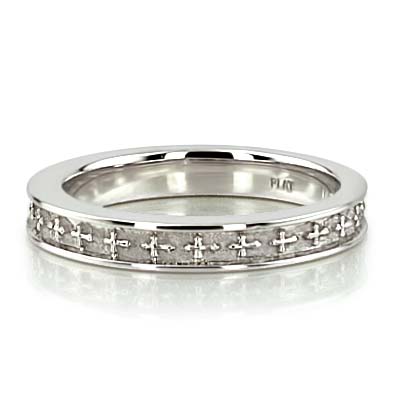 Engraved Cross Design Wedding Band - view 7