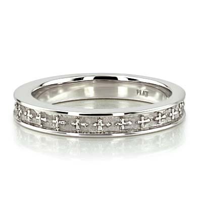 Engraved Cross Design Wedding Band - view 7 of 8