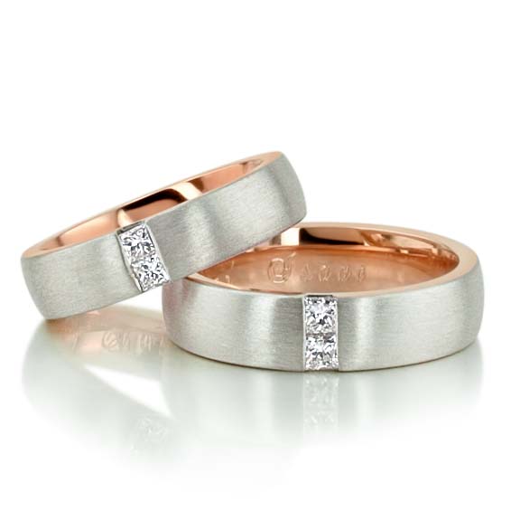 Rose/White Gold Two Tone Princess Cut Diamond Matching Rings Set - view 5