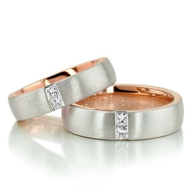 Rose/White Gold Two Tone Princess Cut Diamond Matching Rings Set - view 5 of 5